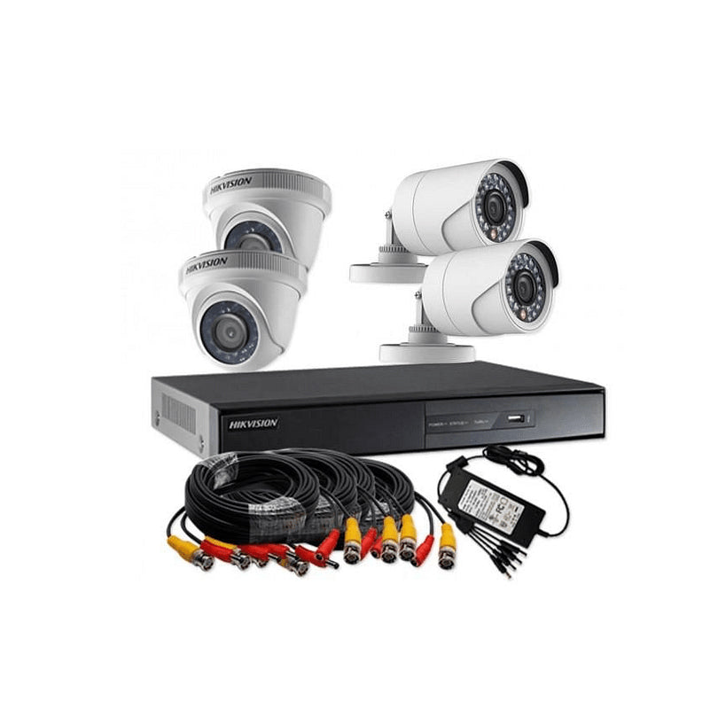 KIT 4CH 2 BULLET+2 DOMO IR IP66 1080P+FUENTE+CABLE HIKVISION