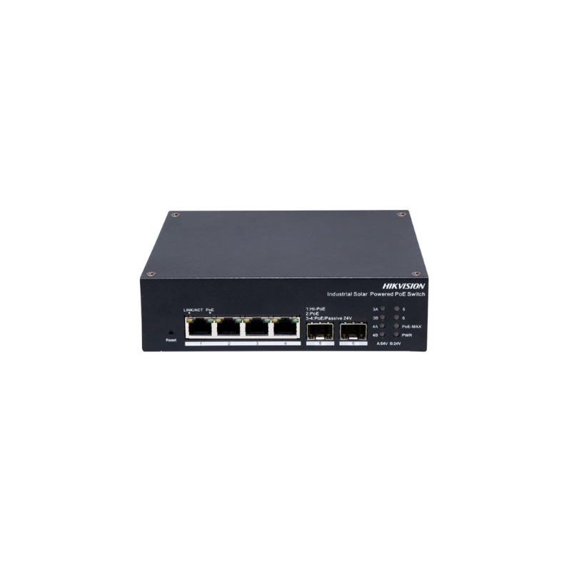 SWITCH 4B GIGA ADMINISTRABLE INDUSTRIAL SOLAR POE DS-3T1506HP-EI-UPS HIKVISION.